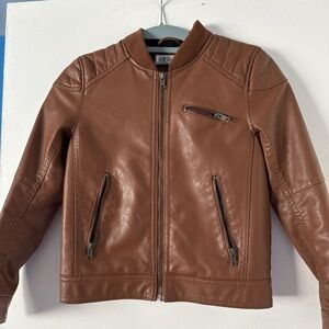 H&M Brown Leather Motorcycle Jacket with Quilted Shoulders